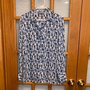 Kate Hill 100% Silk Geometric Blouse with tie